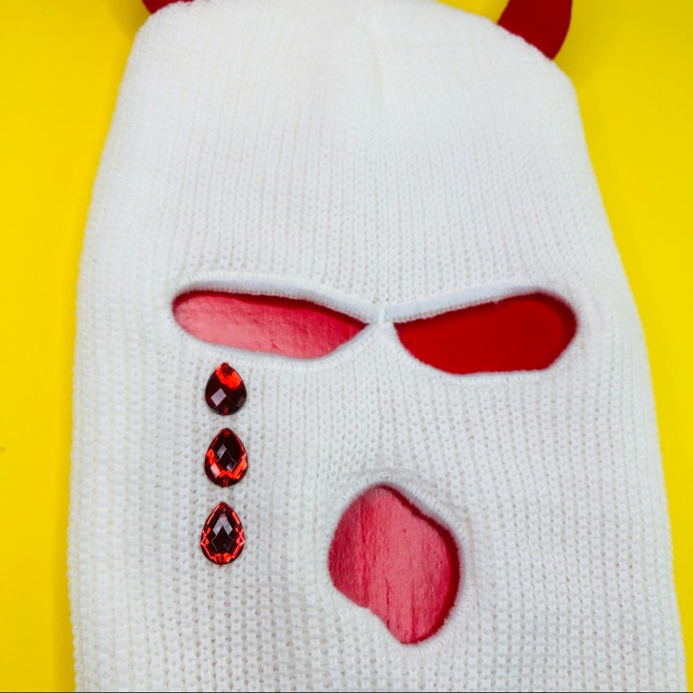 Cry Evil Devil White Ski Mask Balaclava Beanie Cap 3 Holes Full Face Cover - Picture 2 of 4